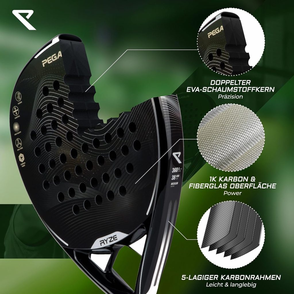 RYZE Padel Racket Made of 100% Carbon Fibre - Maximum Strength and Control with Eva Flex Foam - Lightweight and Robust Construction - Padel Racket for Men and Women - Includes Padel Bag