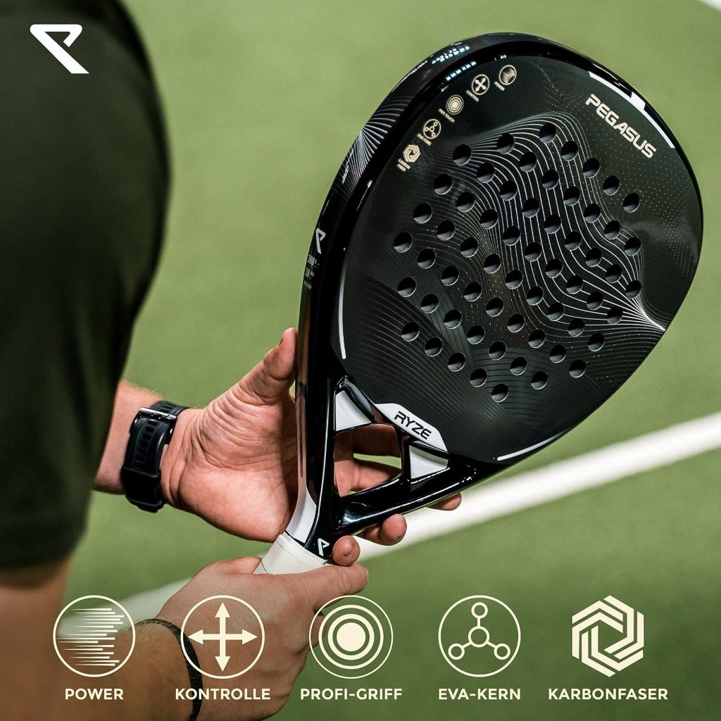 RYZE Padel Racket Made of 100% Carbon Fibre - Maximum Strength and Control with Eva Flex Foam - Lightweight and Robust Construction - Padel Racket for Men and Women - Includes Padel Bag
