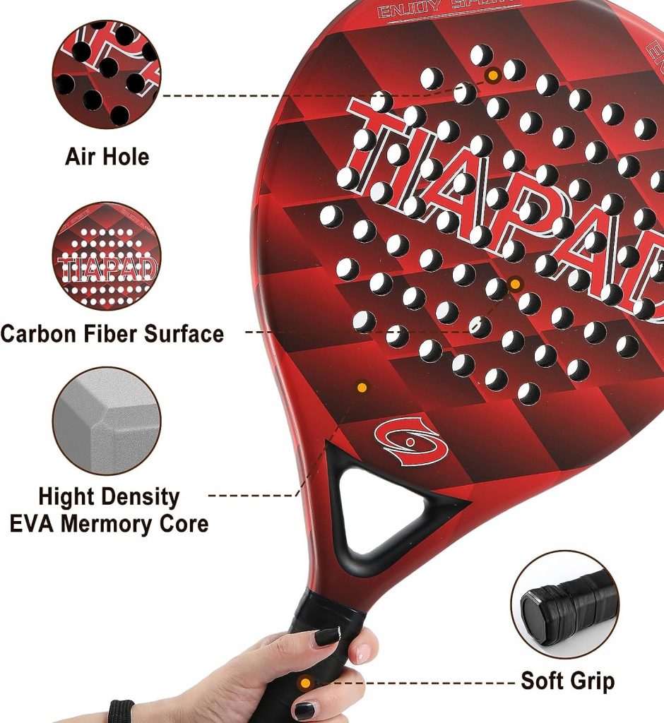 TIAPAD Padel Racket, Carbon Fibre Surface with EVA Memory Flex Foam Core Paddle with Lightweight Carry Bag, Pop Tennis Gifts for Beginners and Professionals