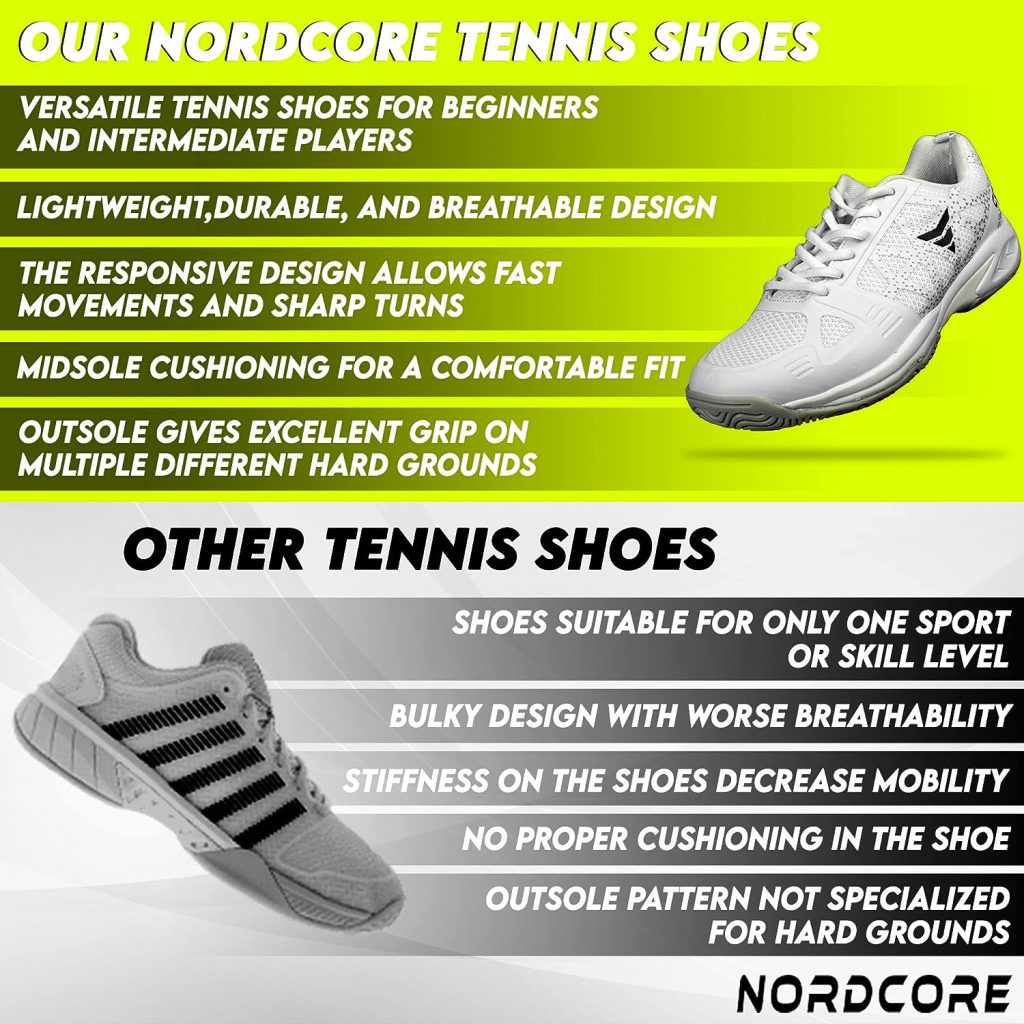 Nordcore Tennis Schuhe – Atmungsaktive Tennisschuhe Herren  Damen – Padel Schuhe mit Rutschfester reaktionsfreudiger Laufsohle - Tennisschuhe Teppich mit Ausgezeichneter Grip auf harten Spielplätzen